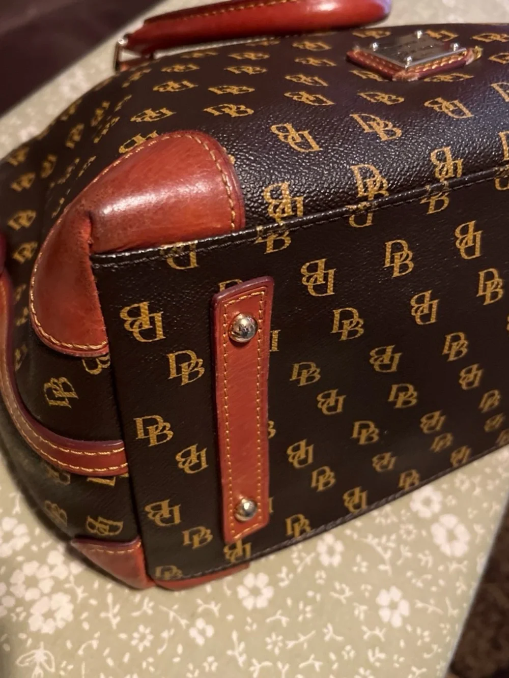 Dooney & Bourke Brown Signature Satchel with Chestnut Trim